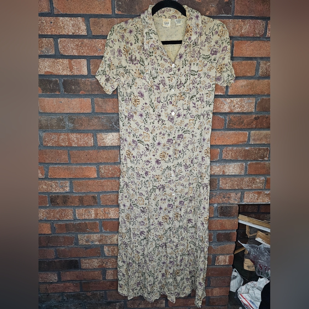 Gap Button Down Brown Floral Dress - image 1